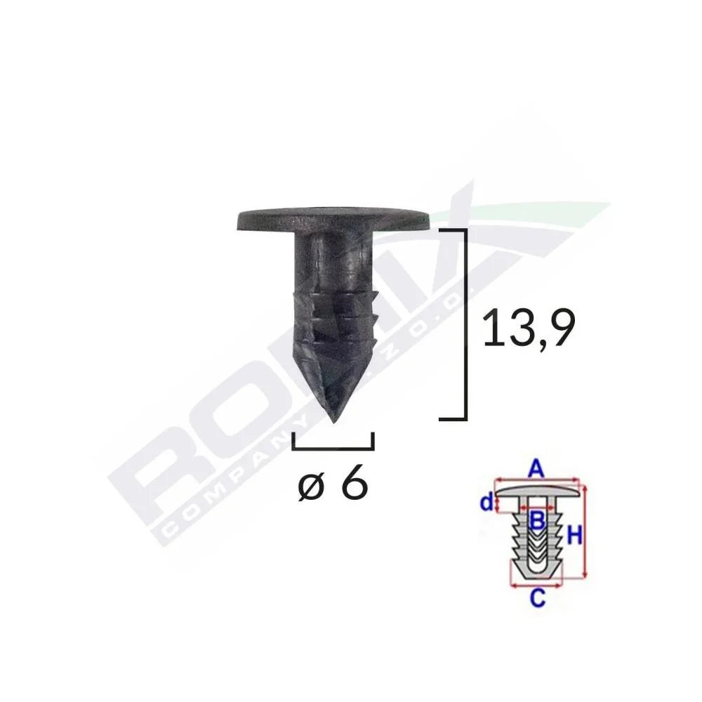 Clips garnituri pentru Fiat 6X13.9 - negru set 25 buc Romix C10000 – imagine 2