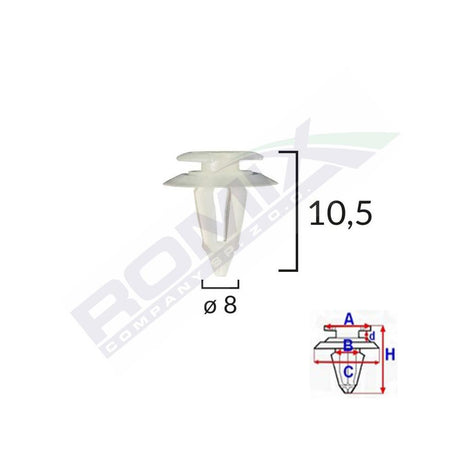 Clips tapiterie pentru fiat/audi 8X10.5MM - alb set 10 buc Romix C10003