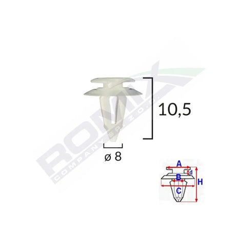 Clips tapiterie pentru fiat/audi 8X10.5MM - alb set 10 buc Romix C10003 – imagine 2