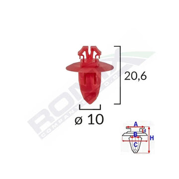 Clips fixare elemente exterioare pentru Toyota 10X20.6 - rosu set 10 buc Romix 80105