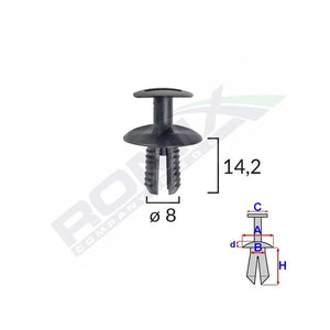 Clips fixare elemente exterioare pentru Vw, Seat, Mercedes, Skoda 8X14.2MM negru set 10BUC Romix C60762 – imagine 2