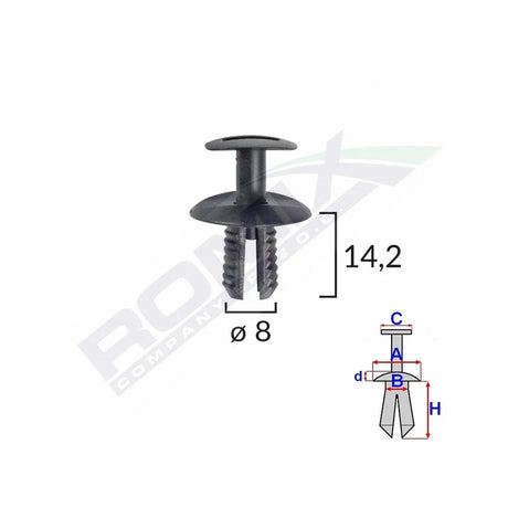 Clips fixare elemente exterioare pentru Vw, Seat, Mercedes, Skoda 8X14.2MM negru set 10BUC Romix C60762 – imagine 2