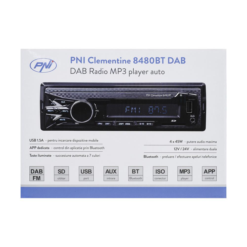 Radio MP3 player auto dab si rds Pni clementine 8480BT 4X45W, 12/24V, cu sd, USB, aux, rca, bluetooth si USB 1.5A PNI-8480BT