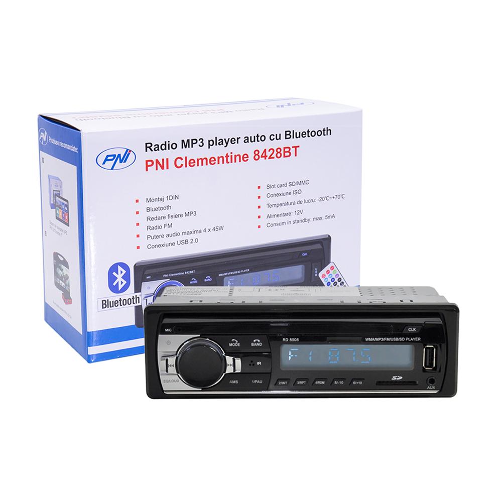 Radio MP3 player auto Pni clementine 8428BT, 4X45W, 12V, 1 din, cu sd, USB, aux, rca si bluetooth PNI-8428BT