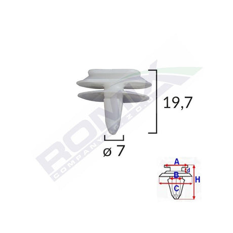 Clips fixare elemente exterioare pentru Renault 7X19.7MM - alb set 10 buc Romix C10098