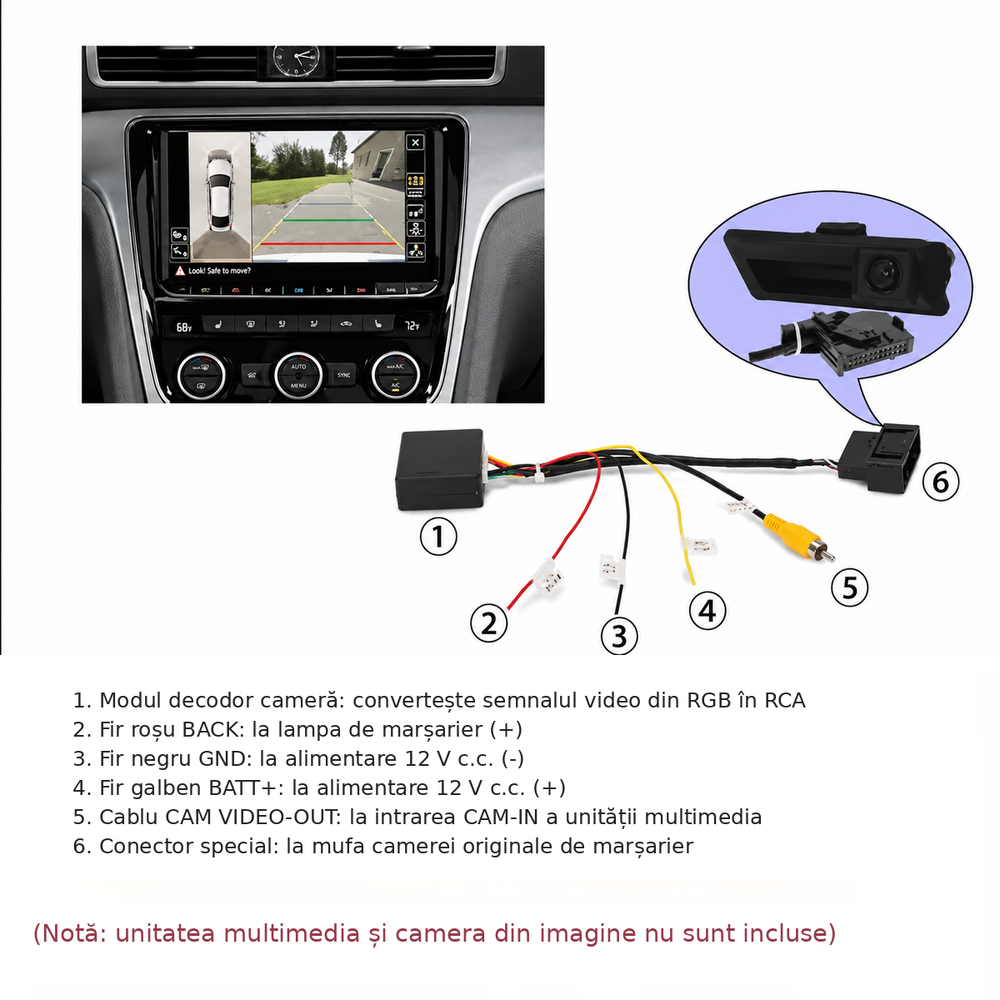 Adaptor camera marsarier originala VW Seat RGB la CVBS navigatie Android