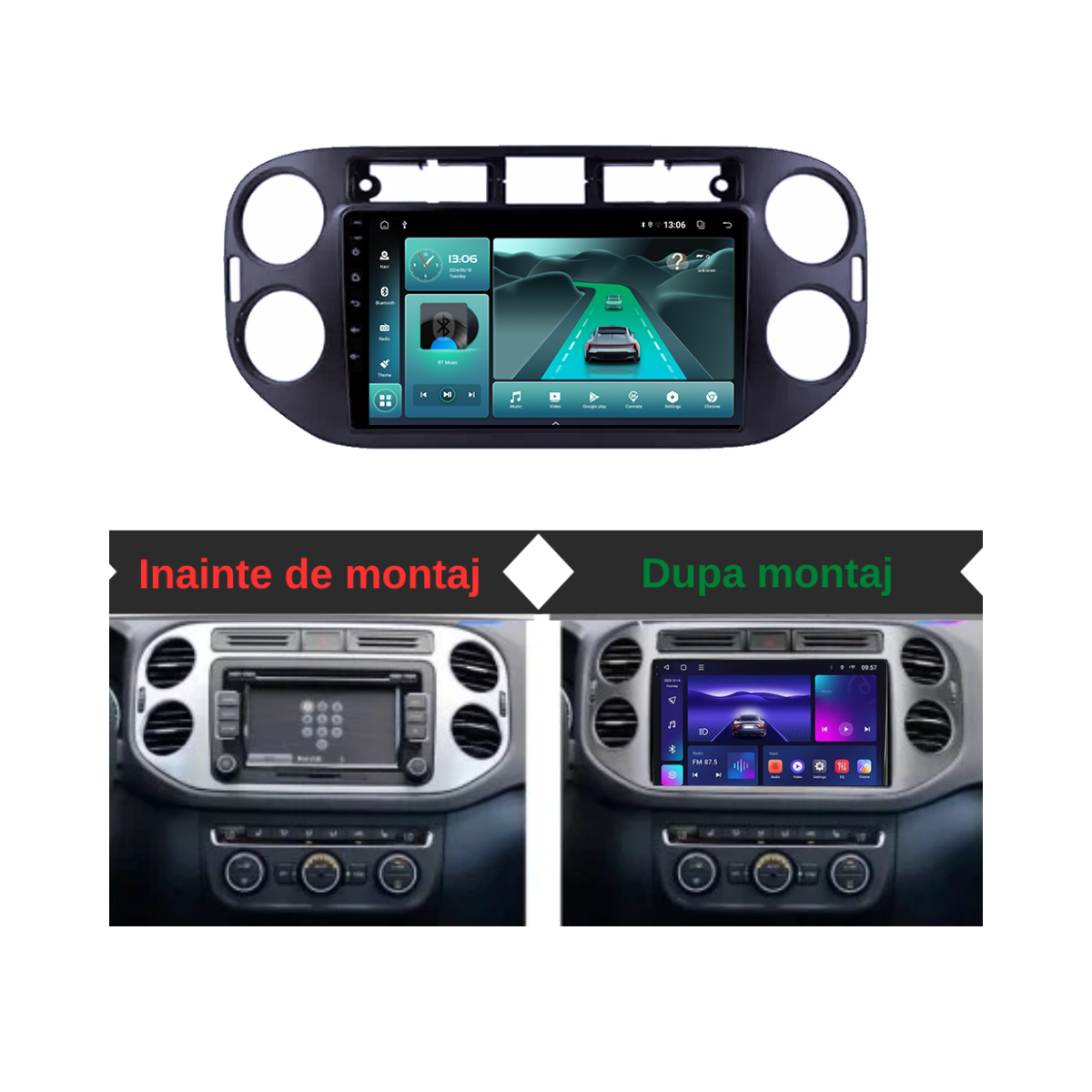 Navigatie auto Android 13 display 9” inch 2gb ram VW Tiguan Golf Plus