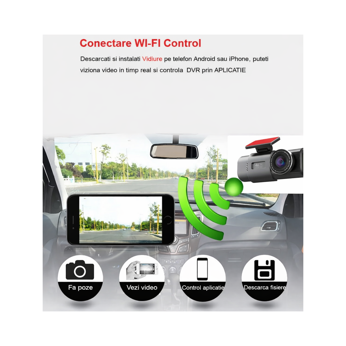 Camera auto DVR 4K dual lens B53P GPS WiFi cu ecran LCD night vision4