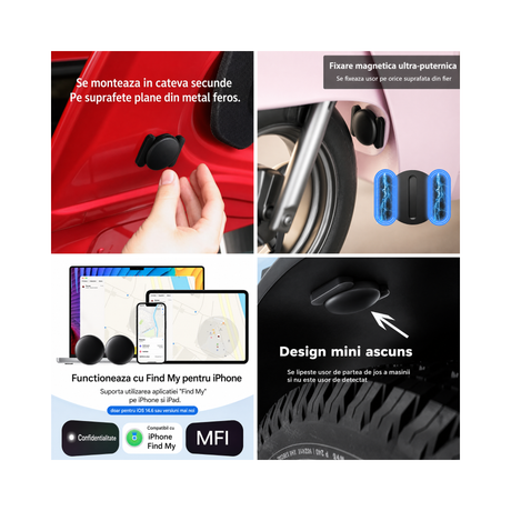 Mini Tracker GPS magnetic compatibil Apple Find My auto si bunuri