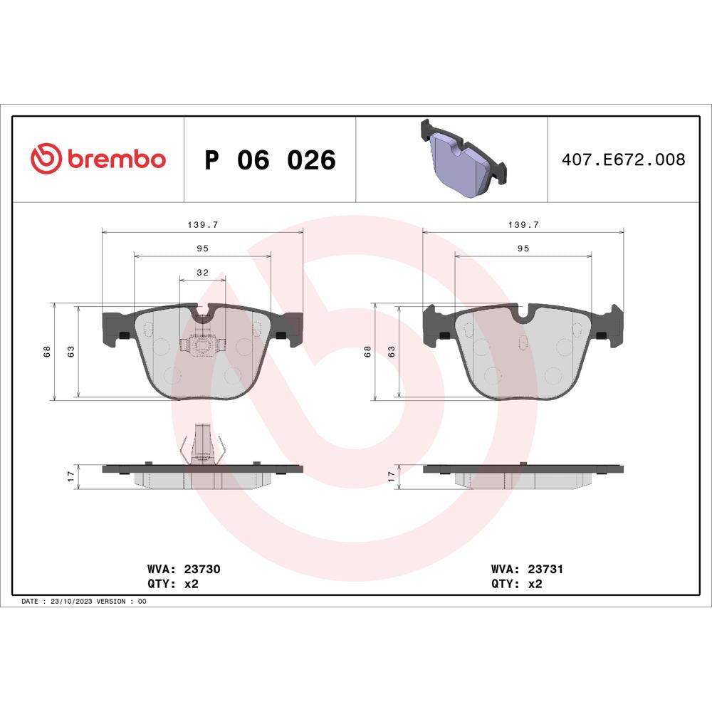 Set placute frana spate Brembo P 06 026