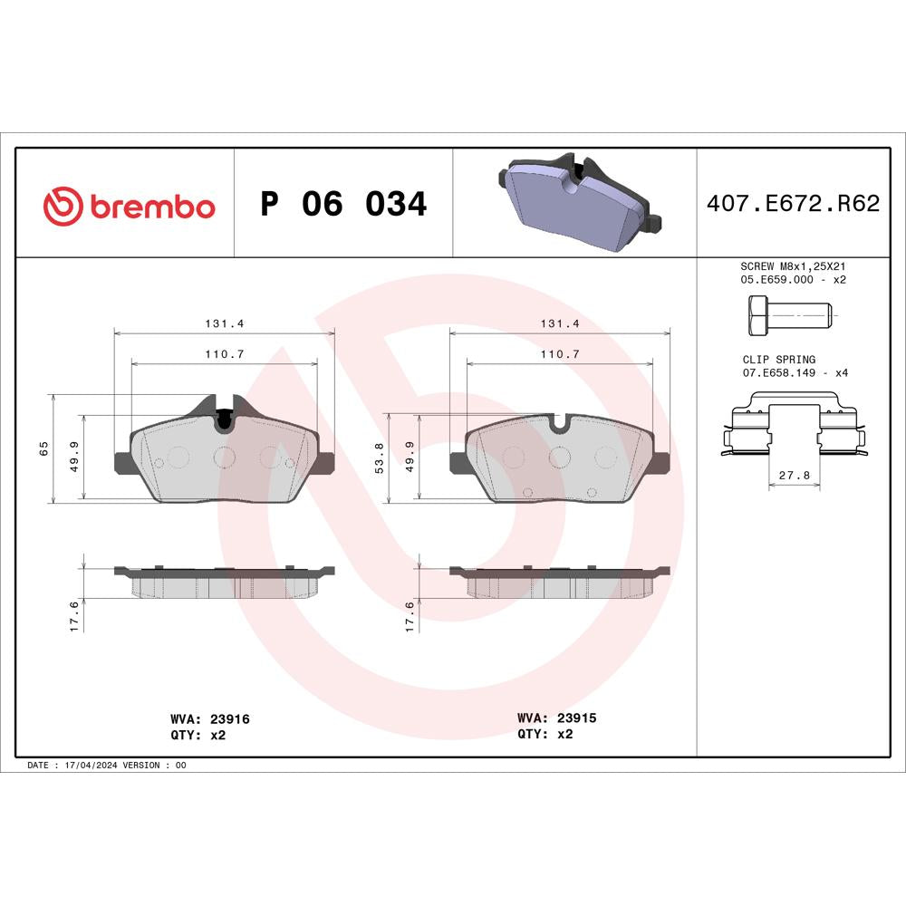 Set placute frana Brembo P 06 034