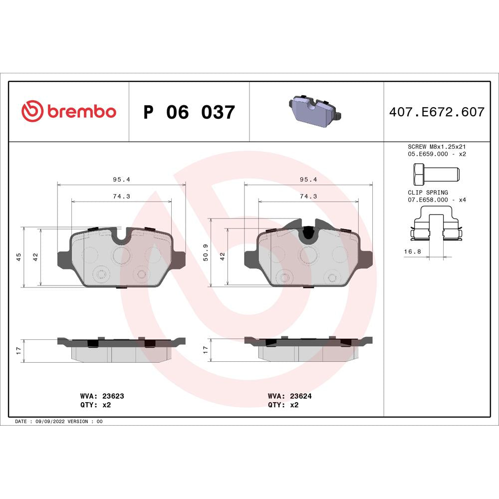 Set placute frana spate Brembo P 06 037
