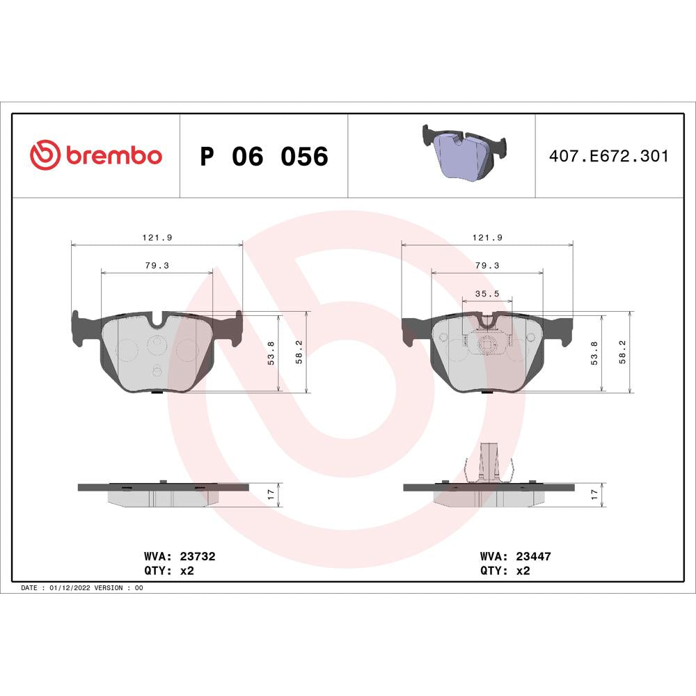 Set placute frana spate Brembo P 06 056