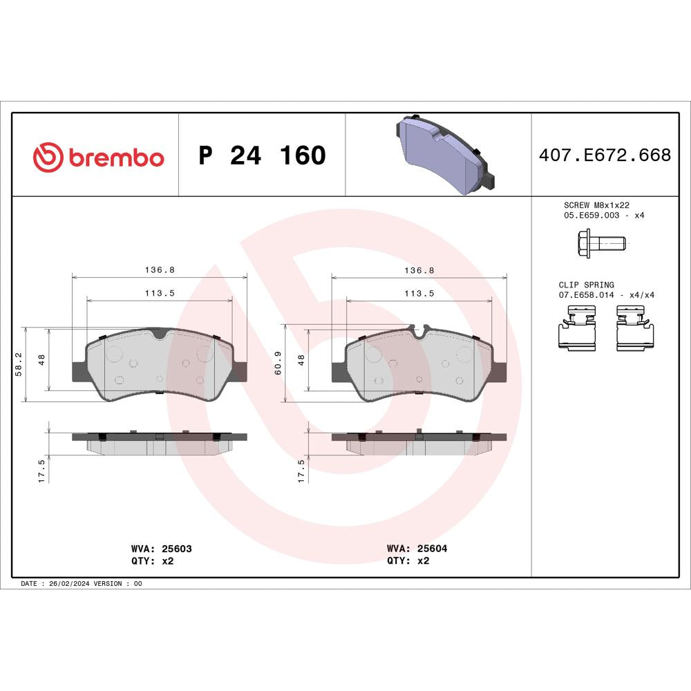 Set placute frana spate Brembo P 24 160