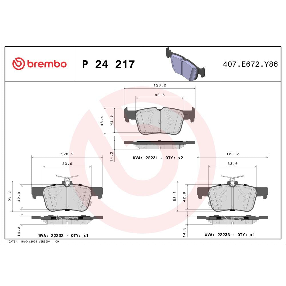 Set placute frana spate Brembo P 24 217