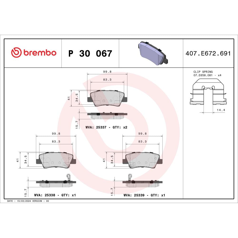 Set placute frana Brembo P 30 067