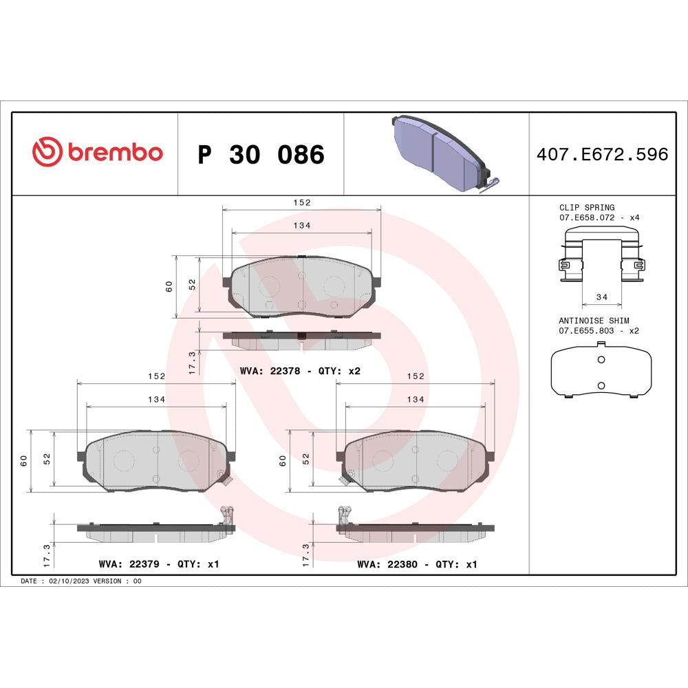 Set placute frana Brembo P 30 086