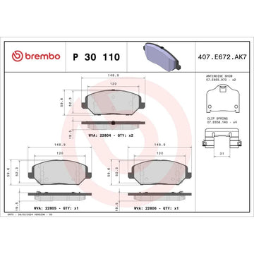 Set placute frana fata Brembo P 30 110