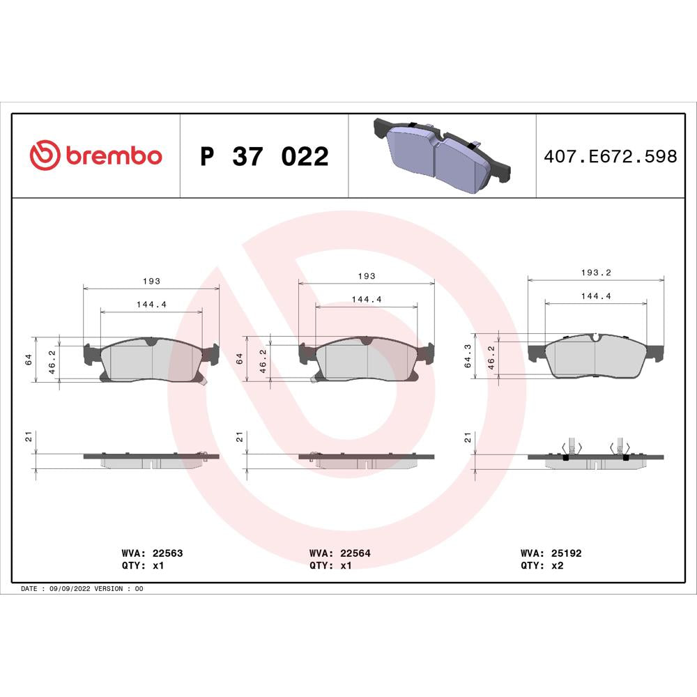 Set placute frana Brembo P 37 022