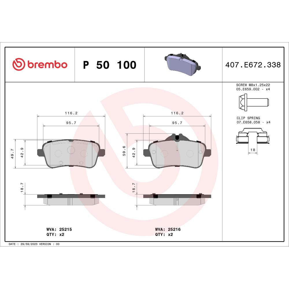 Set placute frana spate Brembo P 50 100