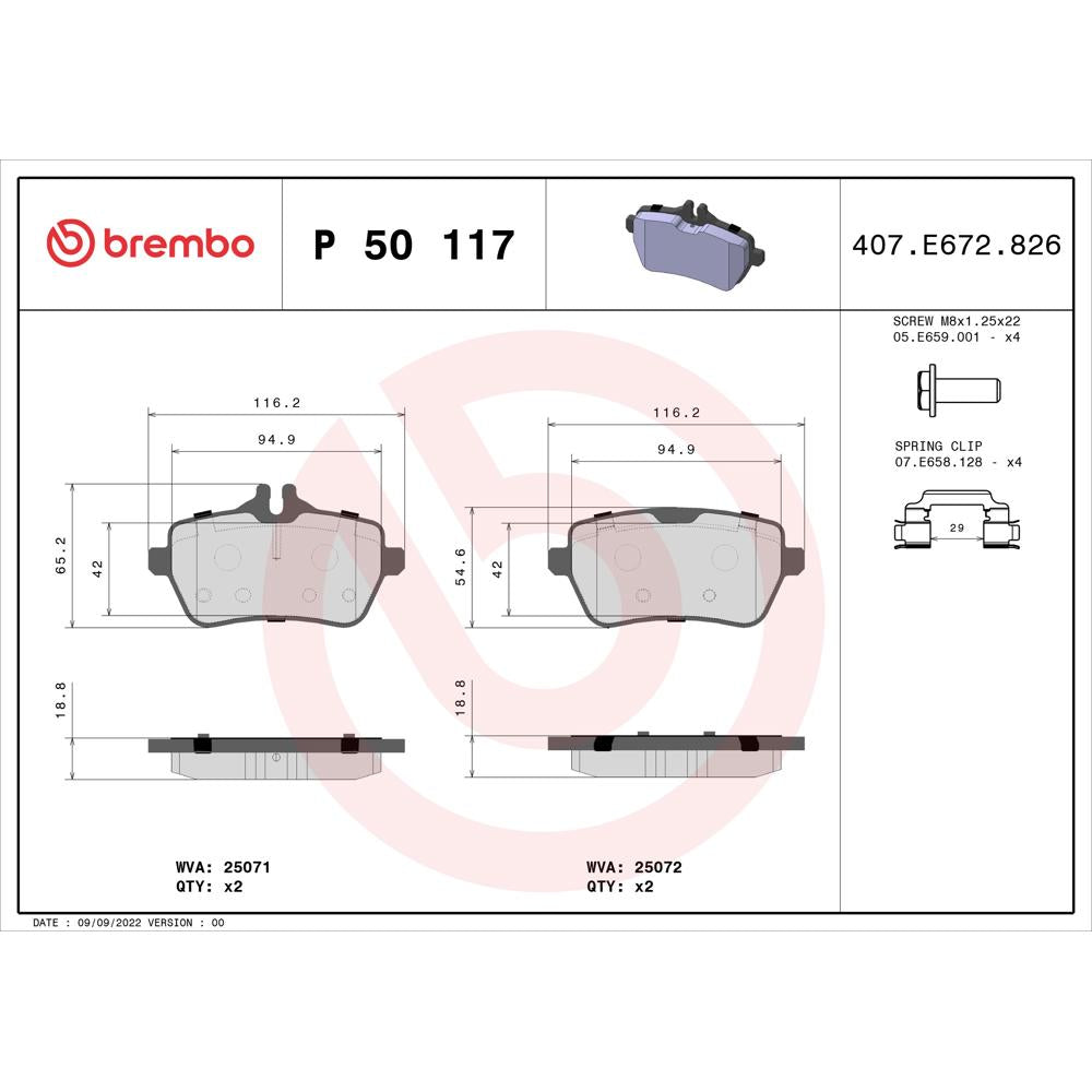 Set placute frana Brembo P 50 117