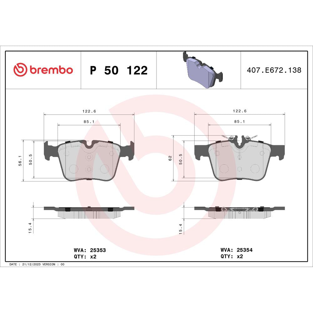 Set placute frana spate Brembo P 50 122