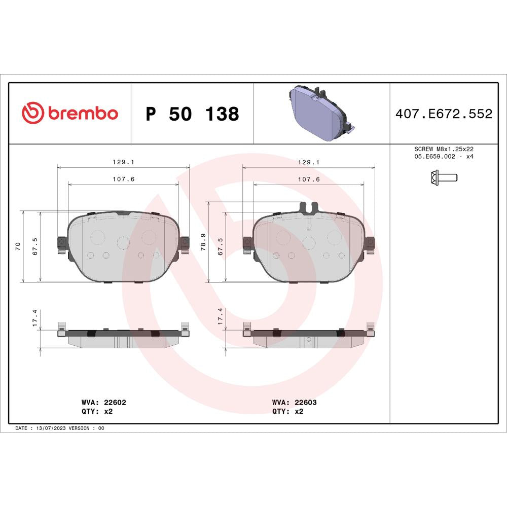 Set placute frana Brembo P 50 138