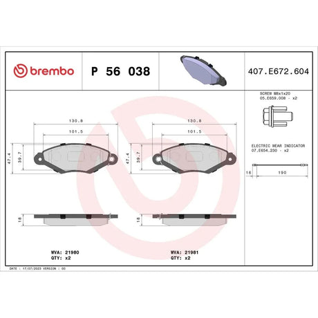 Set placute frana Brembo P 56 038