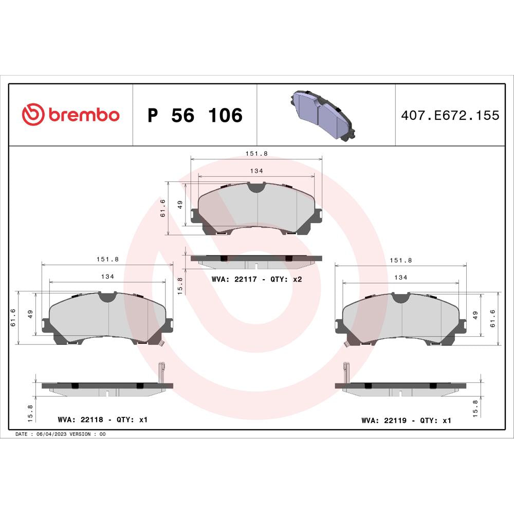 Set placute frana fata Brembo P 56 106