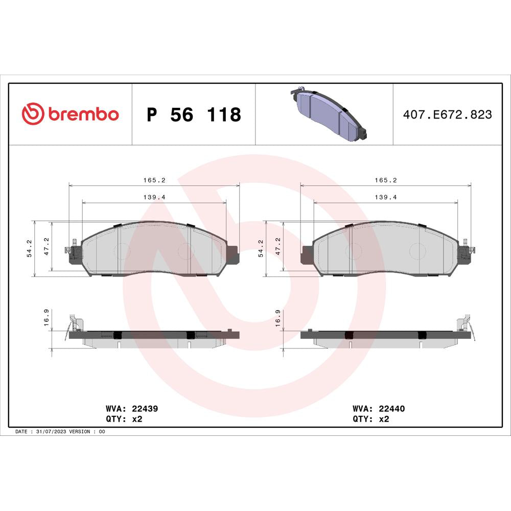 Set placute frana Brembo P 56 118