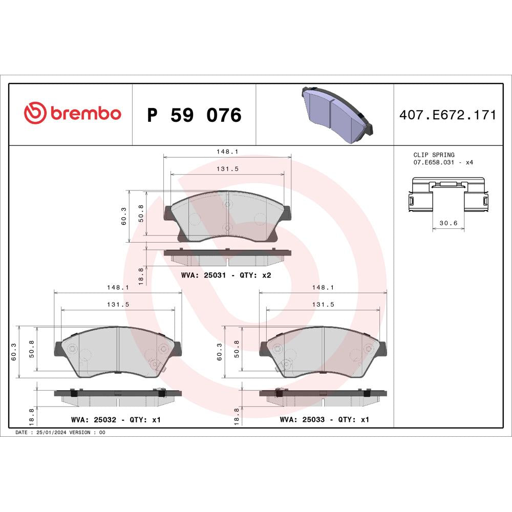 Set placute frana fata Brembo P 59 076