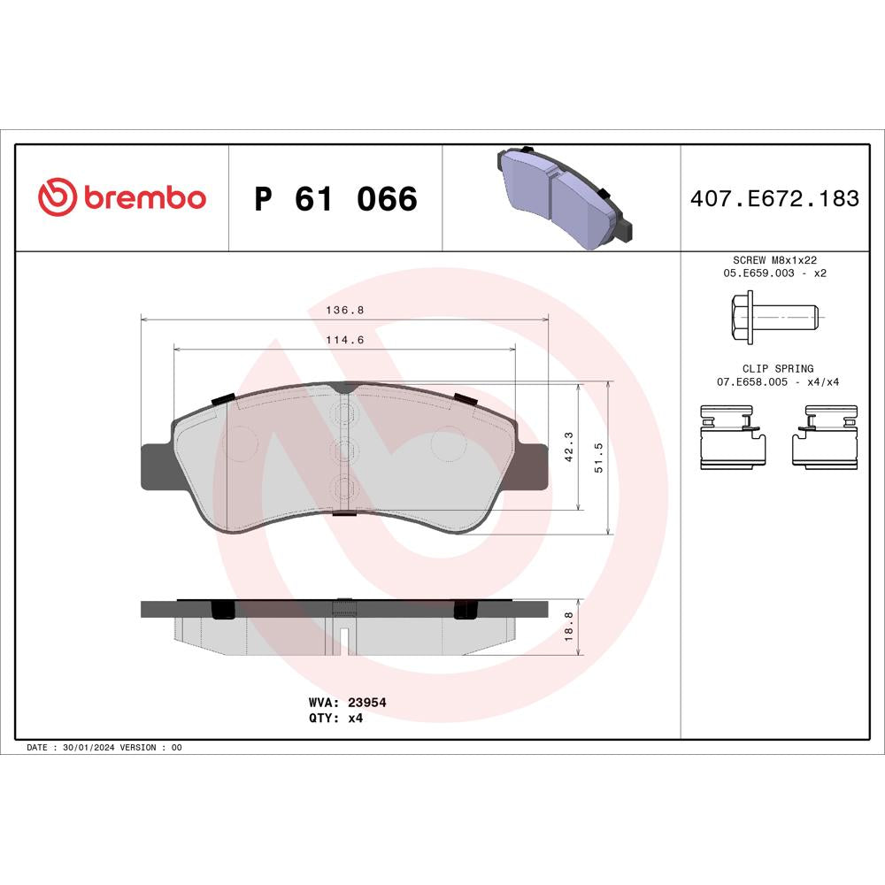 Set placute frana Brembo P 61 066