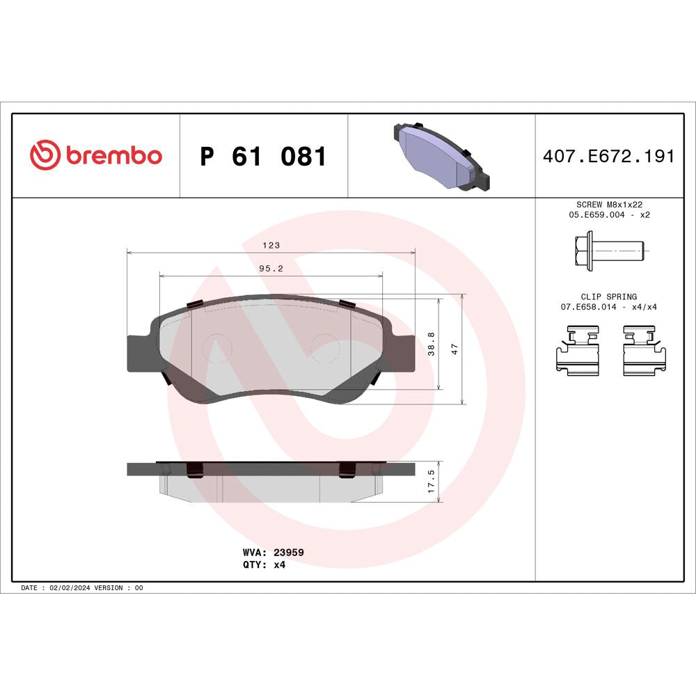 Set placute frana Brembo P 61 081