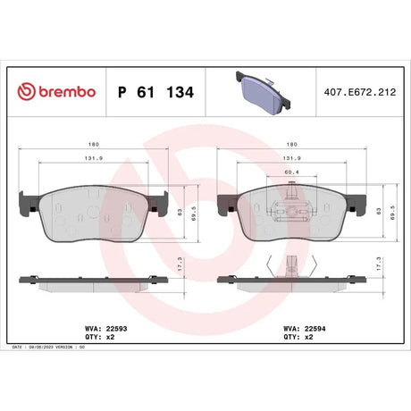 Set placute frana Brembo P 61 134
