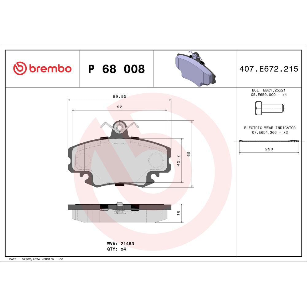 Set placute frana fata cu senzor Brembo P 68 008