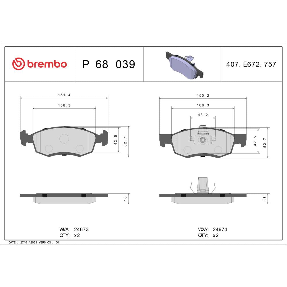 Set placute frana fata Brembo P 68 039