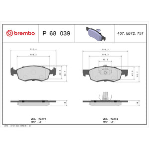 Set placute frana fata Brembo P 68 039