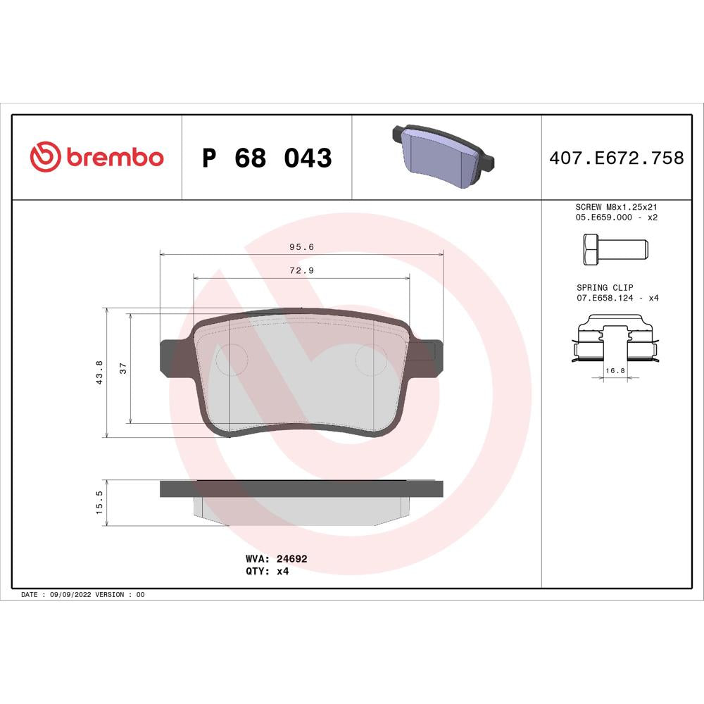 Set placute frana spate Brembo P 68 043