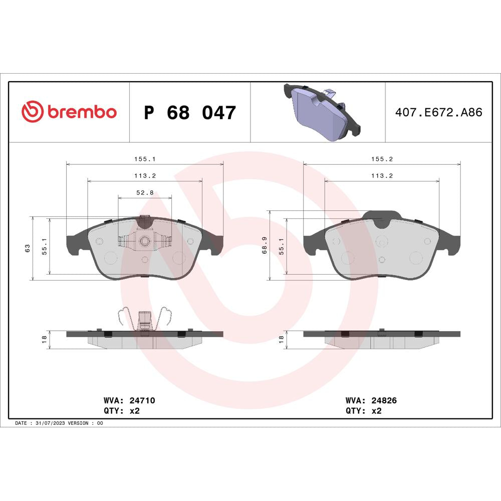 Set placute frana Brembo P 68 047