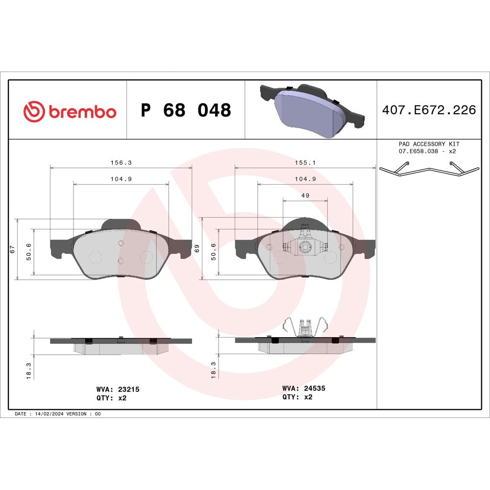 Set placute frana Brembo P 68 048
