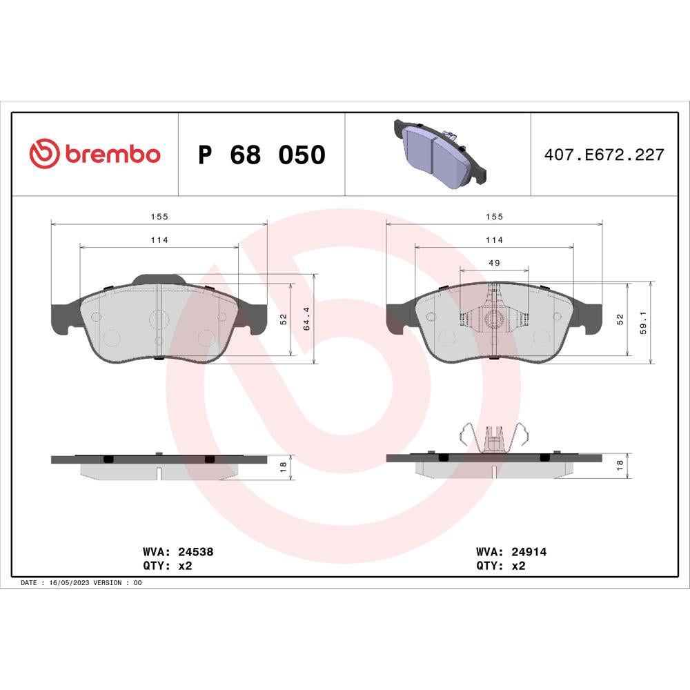 Set placute frana Brembo P 68 050