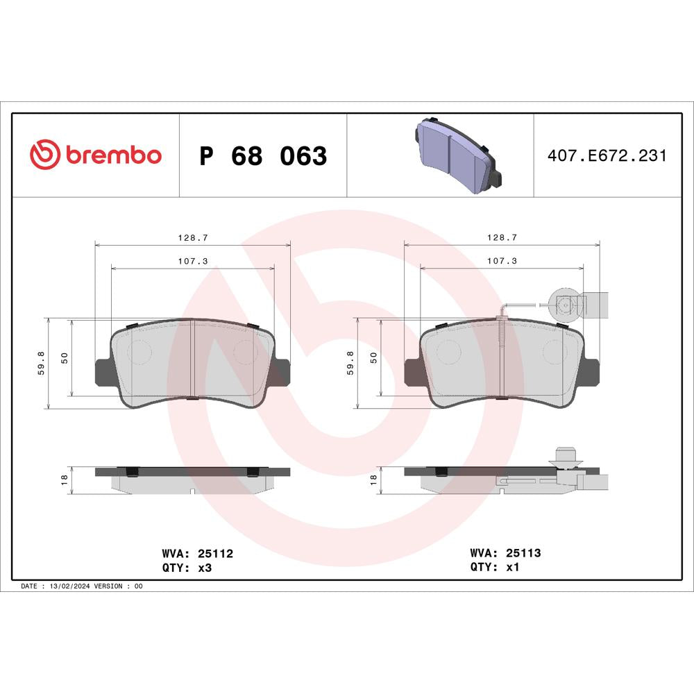 Set placute frana Brembo P 68 063