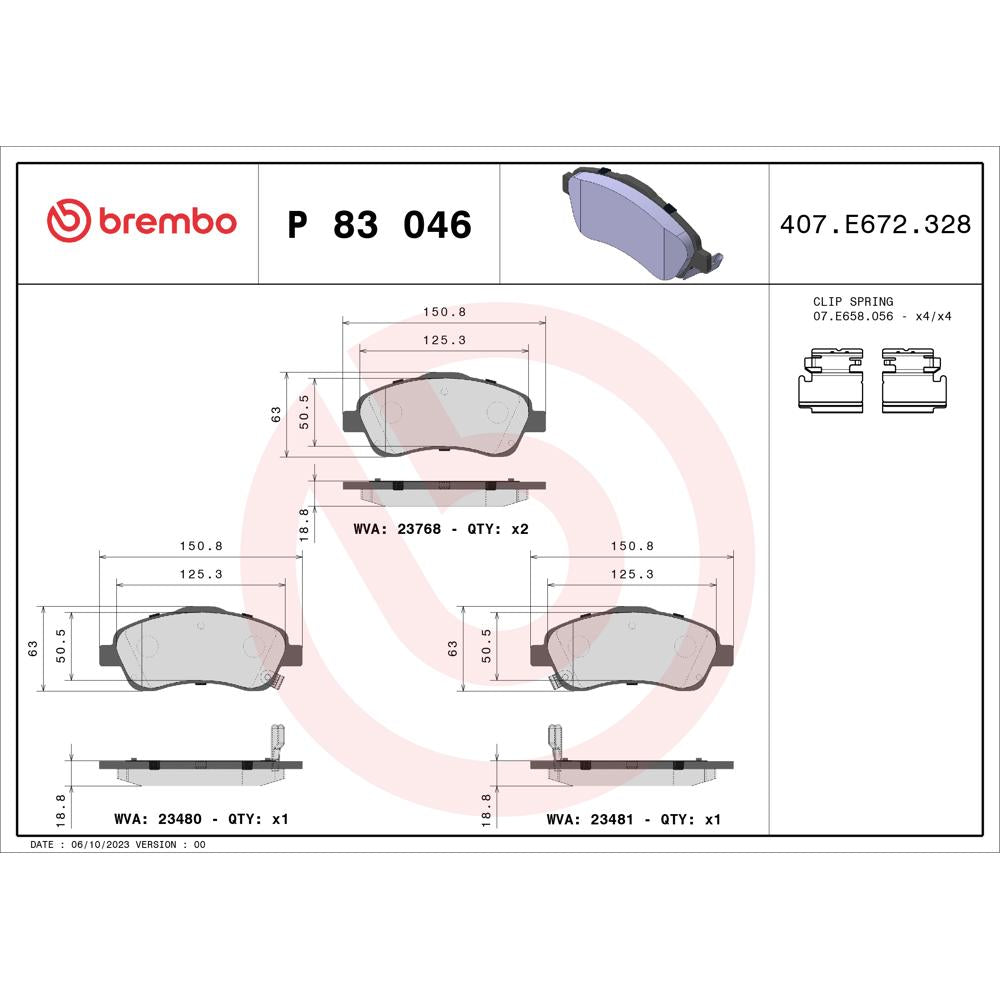 Set placute frana fata Brembo P 83 046