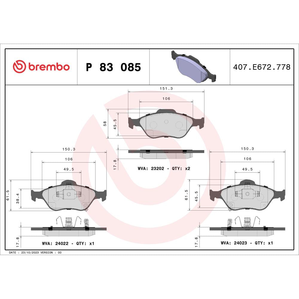 Set placute frana fata Brembo P 83 085