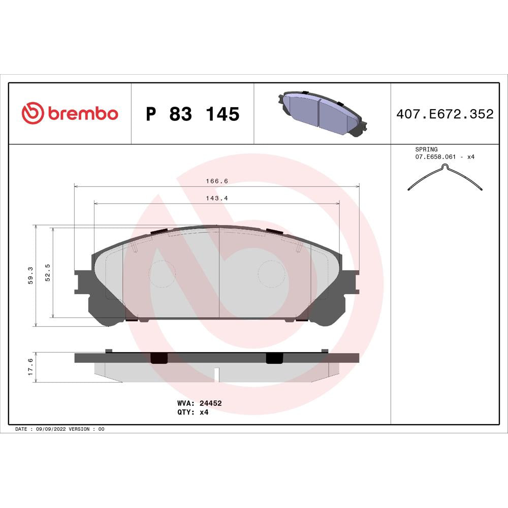 Set placute frana Brembo P 83 145