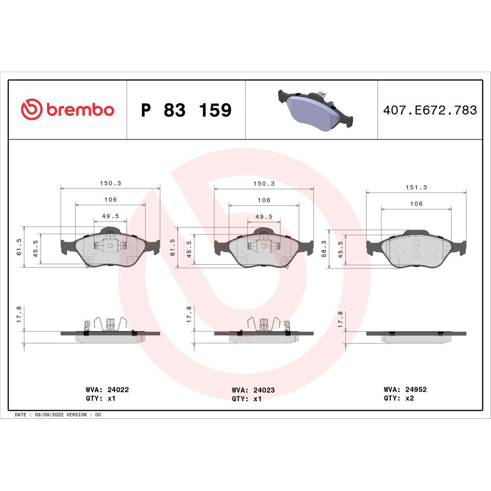 Set placute frana Brembo P 83 159