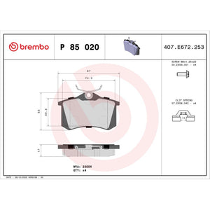 Set placute frana spate Brembo P 85 020