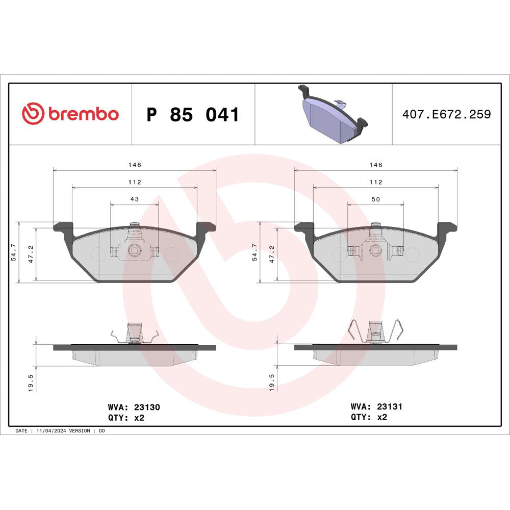 Set placute frana Brembo P 85 041