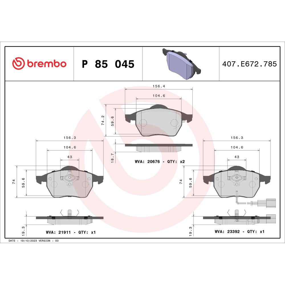 Set placute frana Brembo P 85 045
