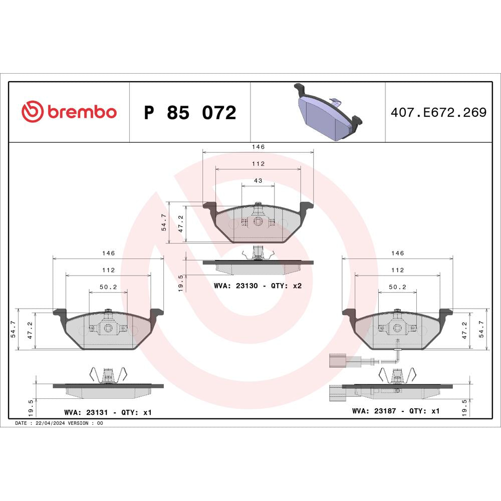 Set placute frana Brembo P 85 072